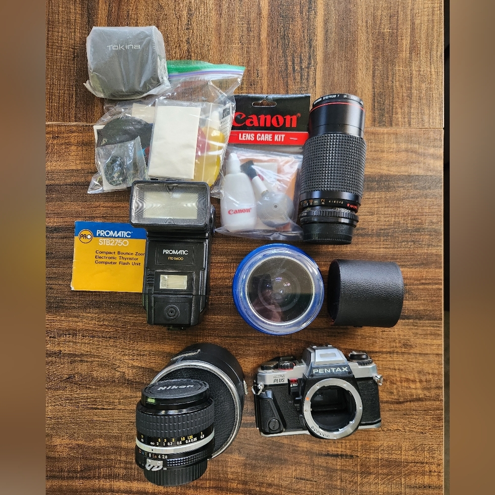 Pentax Film Camera with Lenes, Flash, Bag And Other Accessories